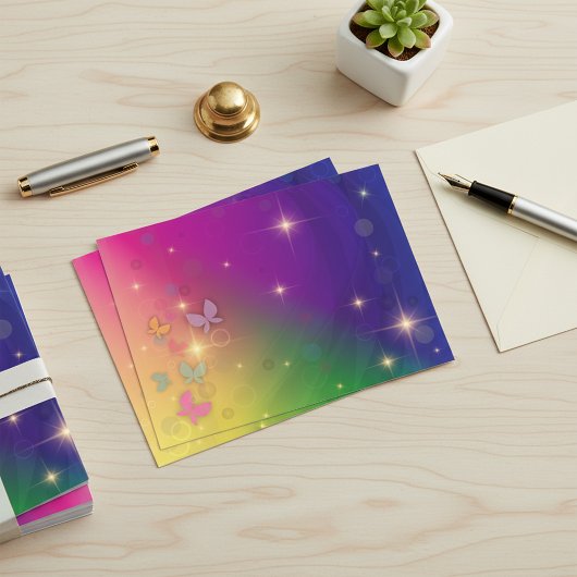 Rainbow Abstrakt Fairy Lights Schmetterlinge Glitz Postkarte