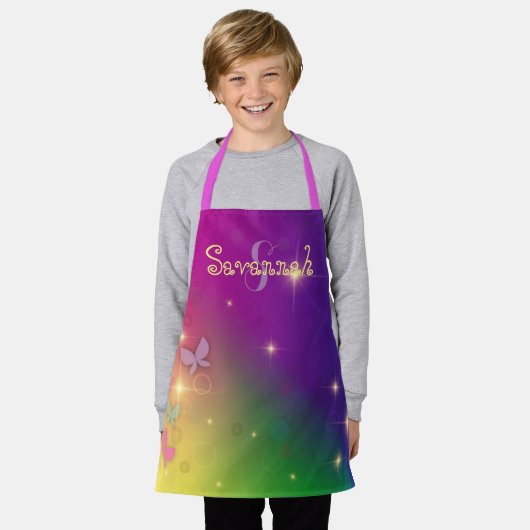 Rainbow Abstrakt Fairy Lights Schmetterlinge Glitz Schürze (Getragen)