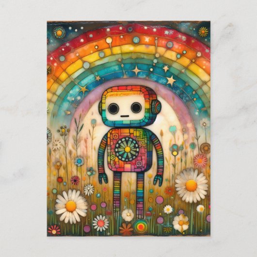 Rainbow Adorable Robot Postkarte (Vorderseite)