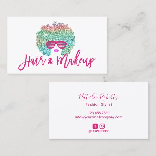Rainbow Afro Hair Girl Sonnenbrille Mode-Stylist Visitenkarte (Vorne/Hinten)