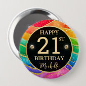 Rainbow Agate Gold Glitter Birthday Badge Button (Vorne & Hinten)