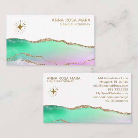 *~* Rainbow Agate Gold Glitzer Vein Pastel Star Visitenkarte (Vorne/Hinten)