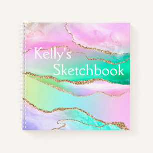 Rainbow Agate Gold Glitzern Monogram Sketchbook Ni Notizblock