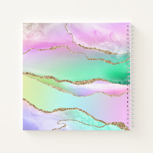 Rainbow Agate Gold Glitzern Monogram Sketchbook Ni Notizblock (Rückseite)
