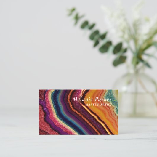 Rainbow Agate Marble QR Code Business Card Visitenkarte (Stehend Vorderseite)