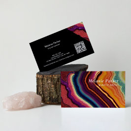 Rainbow Agate Marble QR Code Business Card Visitenkarte