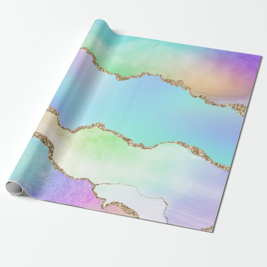 Rainbow Agate Pastel Imitats Glitzer Geschenkpapier (Ungerollt)