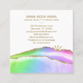 *~* Rainbow Agate Pastell Gold Glitzer Veins White Quadratische Visitenkarte (Rückseite)
