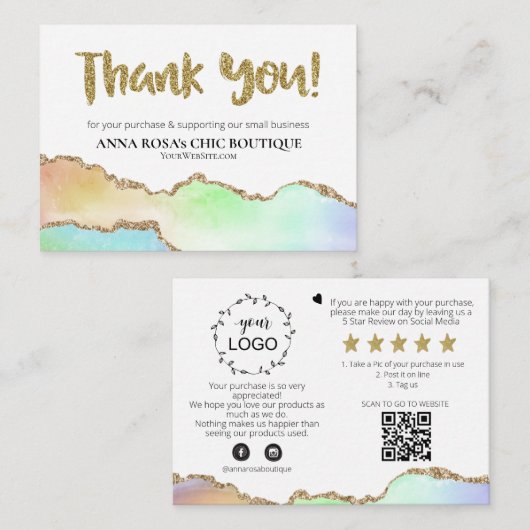 *~* Rainbow AGATE QR Logo DANK IHNEN AP8 Begleitkarte (Vorne/Hinten)