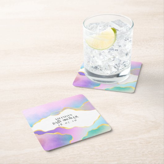 Rainbow Agate Stone Baby Shower Rechteckiger Pappuntersetzer (Vor Ort)