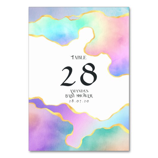Rainbow Agate Stone Baby Shower Tischnummer (Vorderseite)