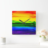 Rainbow Alcohol Ink Abstrakt Quadratische Wanduhr (Zuhause)