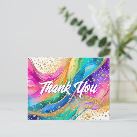 Rainbow Alcohol Ink Birthday Danke Postkarte (Stehend Vorderseite)