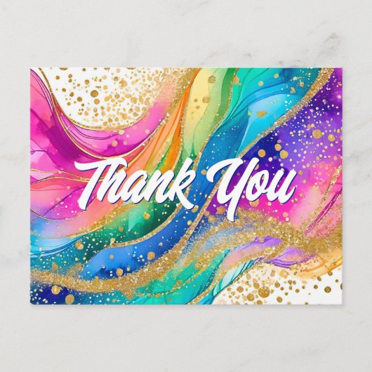Rainbow Alcohol Ink Birthday Danke Postkarte (Vorderseite)