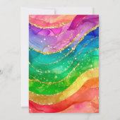 Rainbow Alcohol Ink Gold Glitter Wedding Einladung (Rückseite)