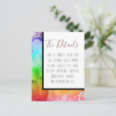 Rainbow Alcohol Ink Wasserfarbe Hochzeitdetails Postkarte (Stehend Vorderseite)