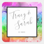 Rainbow Alcohol Ink Wasserfarbe Quadratischer Aufkleber (Vorderseite)