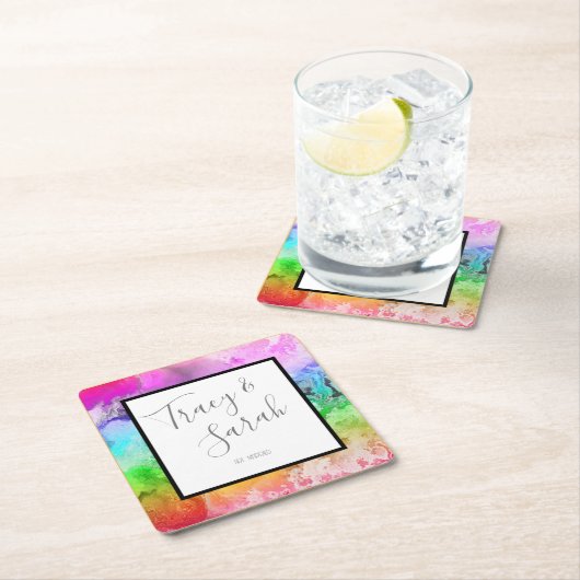 Rainbow Alcohol Ink Wasserfarbe Rechteckiger Pappuntersetzer (Vor Ort)
