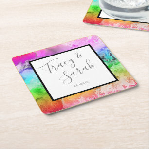Rainbow Alcohol Ink Wasserfarbe Rechteckiger Pappuntersetzer