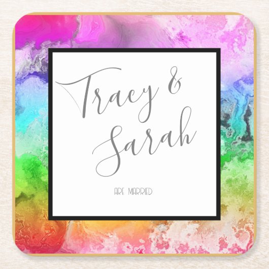 Rainbow Alcohol Ink Wasserfarbe Rechteckiger Pappuntersetzer (Vorderseite)