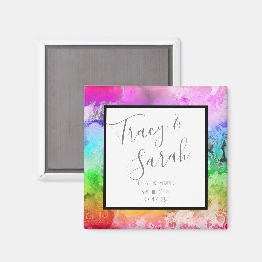 Rainbow Alcohol Ink Wasserfarbe Save the Date Magnet (Vorderseite/Rückseite)