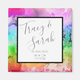 Rainbow Alcohol Ink Wasserfarbe Save the Date Magnet