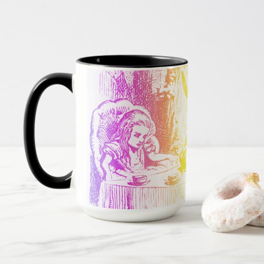 Rainbow Alice im Wunderland Tenniel Art Tasse (Mit Donut)