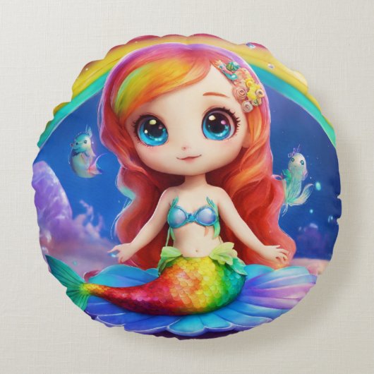 Rainbow Alien Mermaid Whimsical Dream Rundes Kissen (Vorderseite)