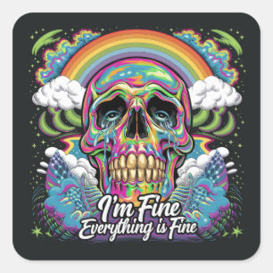 Rainbow Alles ist fein Skull Quadratischer Aufkleber