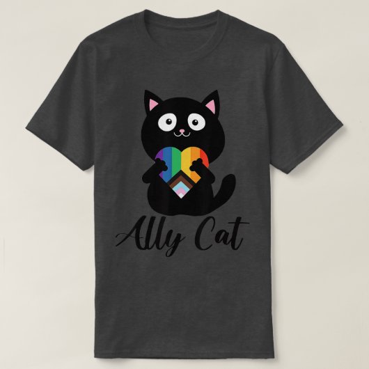 Rainbow Ally Cat LGBT Gay Pride Flag Herzstück T-Shirt (Design vorne)