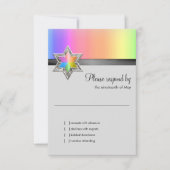 Rainbow and Black Ribbon Silver Star RSVP Karte (Vorderseite)