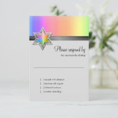 Rainbow and Black Ribbon Silver Star RSVP Karte (Stehend Vorderseite)