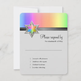 Rainbow and Black Ribbon Silver Star RSVP Karte