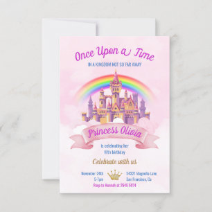 Rainbow and Castle Fairytale Geburtstag Einladung