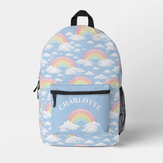 Rainbow and Clouds With Your Name Bedruckter Rucksack (Vorderseite)