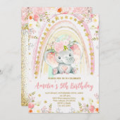 Rainbow and Elephant Birthday Party Einladung (Vorne/Hinten)