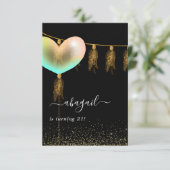 Rainbow and Gold and Black Birthday Party Einladun Einladung (Stehend Vorderseite)