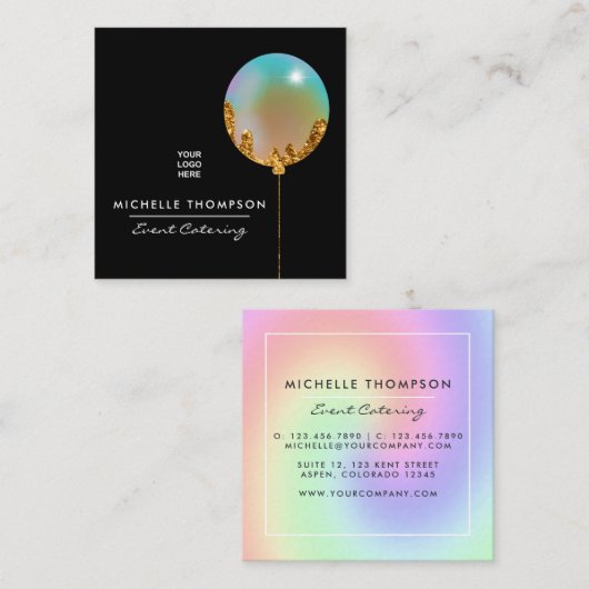 Rainbow and Gold Business Card Quadratische Visitenkarte (Vorne/Hinten)