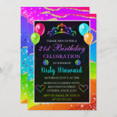 Rainbow and Gold Glitzer Agate Birthday Party Einladung (Vorne/Hinten)