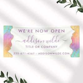 Rainbow and Gold Watercolor Agate Business Banner