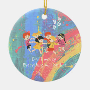 Rainbow and Happy Children Keramik Keramik Ornament