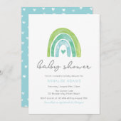 Rainbow and heart Blue Baby Shower Einladung (Vorne/Hinten)
