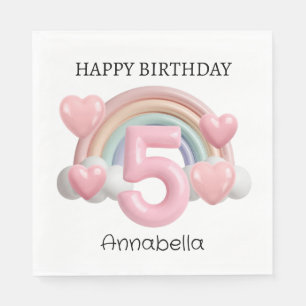 Rainbow and Hearts 3D 5. Geburtstagsfeier Serviette