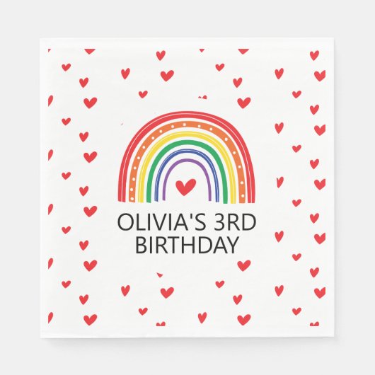 Rainbow and Hearts Birthday Party Servietten (Vorderseite)