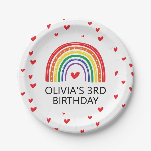 Rainbow and Hearts Birthday Party Teller (Vorderseite)