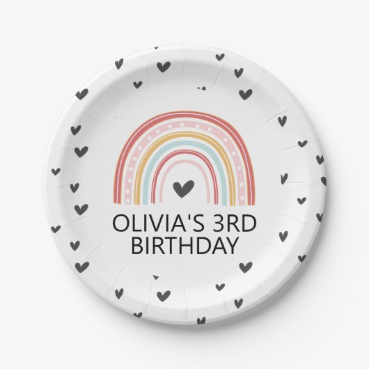 Rainbow and Hearts Birthday Party Teller (Vorderseite)