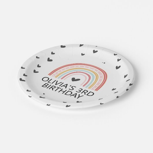 Rainbow and Hearts Birthday Party Teller (Schrägansicht)