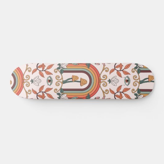 Rainbow and Mushrooms Art Noveau Pattern Skateboard (Horizontal)