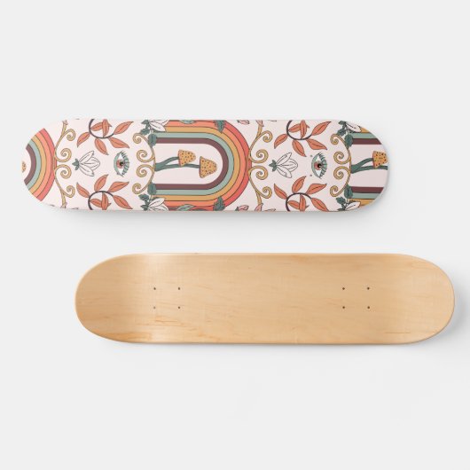 Rainbow and Mushrooms Art Noveau Pattern Skateboard (Horizontal)