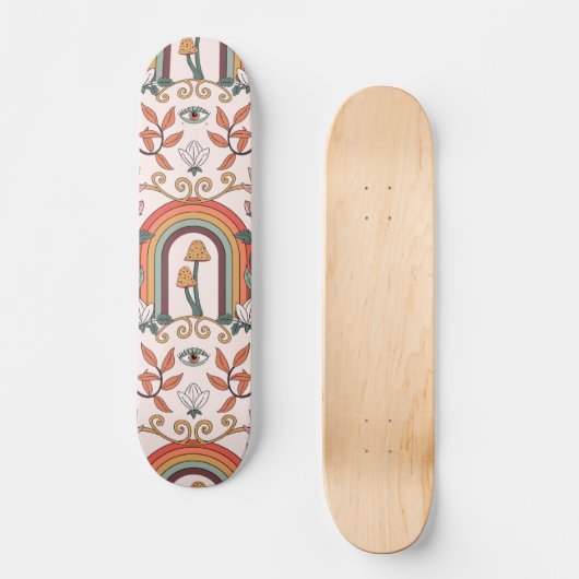 Rainbow and Mushrooms Art Noveau Pattern Skateboard (Vorderseite)